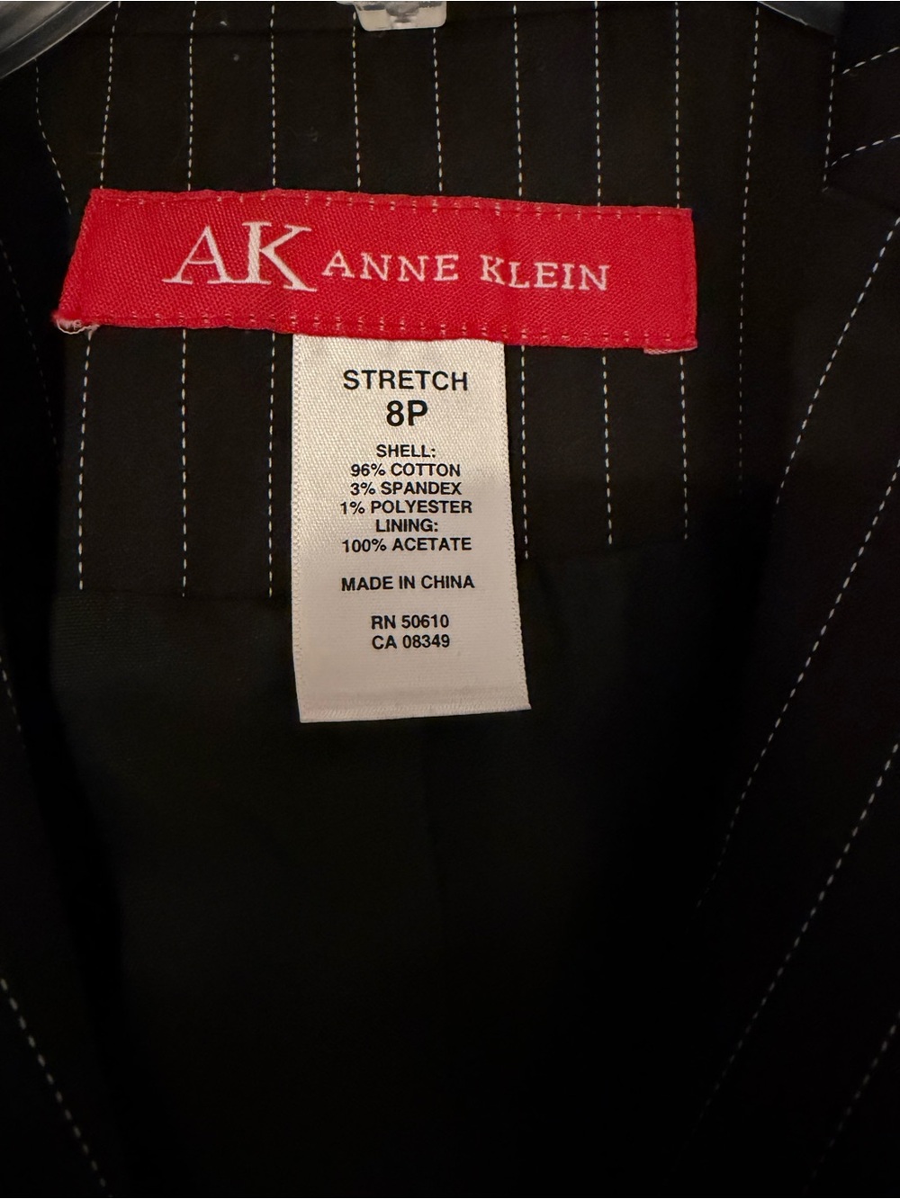 Anne Klein Black Pinstripe Women's Pant Suit - Two-Button Blazer & Trousers - Picture 2 of 5
